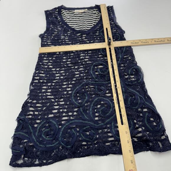 Meadow Rue Dress Womens‎ XS Lace Overlay Striped Lined Boho Anthropologie - Picture 7 of 7